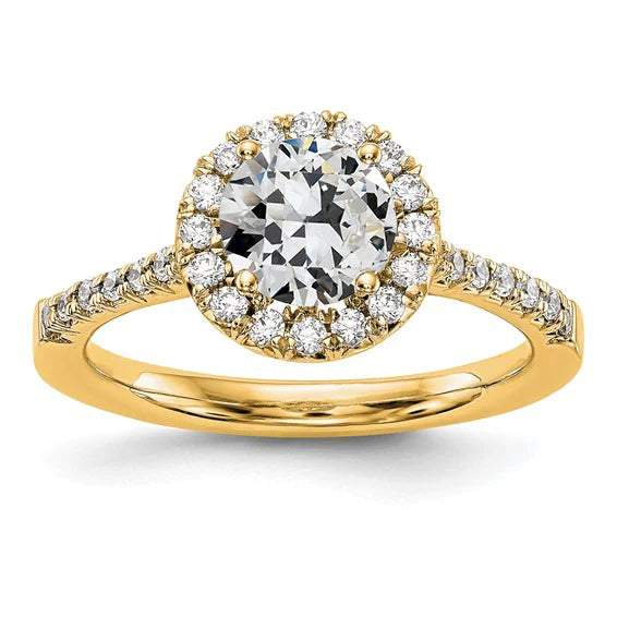 Yellow Gold Halo Round Old Miner Real Diamond Ring With Accents 3 Carats