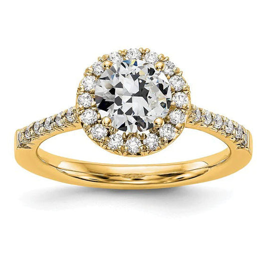 Yellow Gold Halo Round Old Miner Real Diamond Ring With Accents 3 Carats