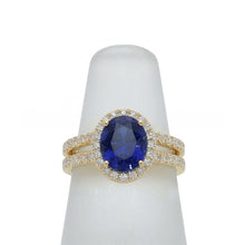 Yellow Gold IGI CERTIFIED Diamond Engagement Ring Set Oval Ceylon Color Sapphire Jewelry