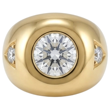 Yellow Gold Men's Ring Old Cut Round Natural Earth Mined Diamonds Three Stone 2.25 Carats