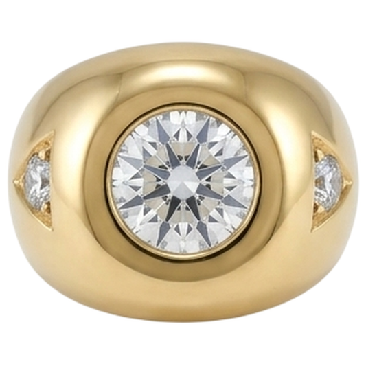Yellow Gold Men's Ring Old Cut Round Natural Earth Mined Diamonds Three Stone 2.25 Carats