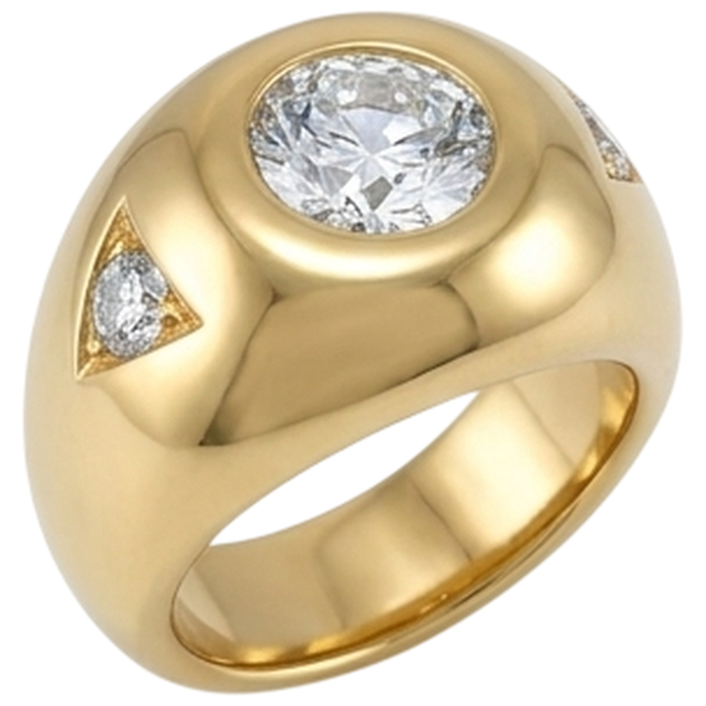 Yellow Gold Men's Ring Old Cut Round Natural Earth Mined Diamonds Three Stone 2.25 Carats