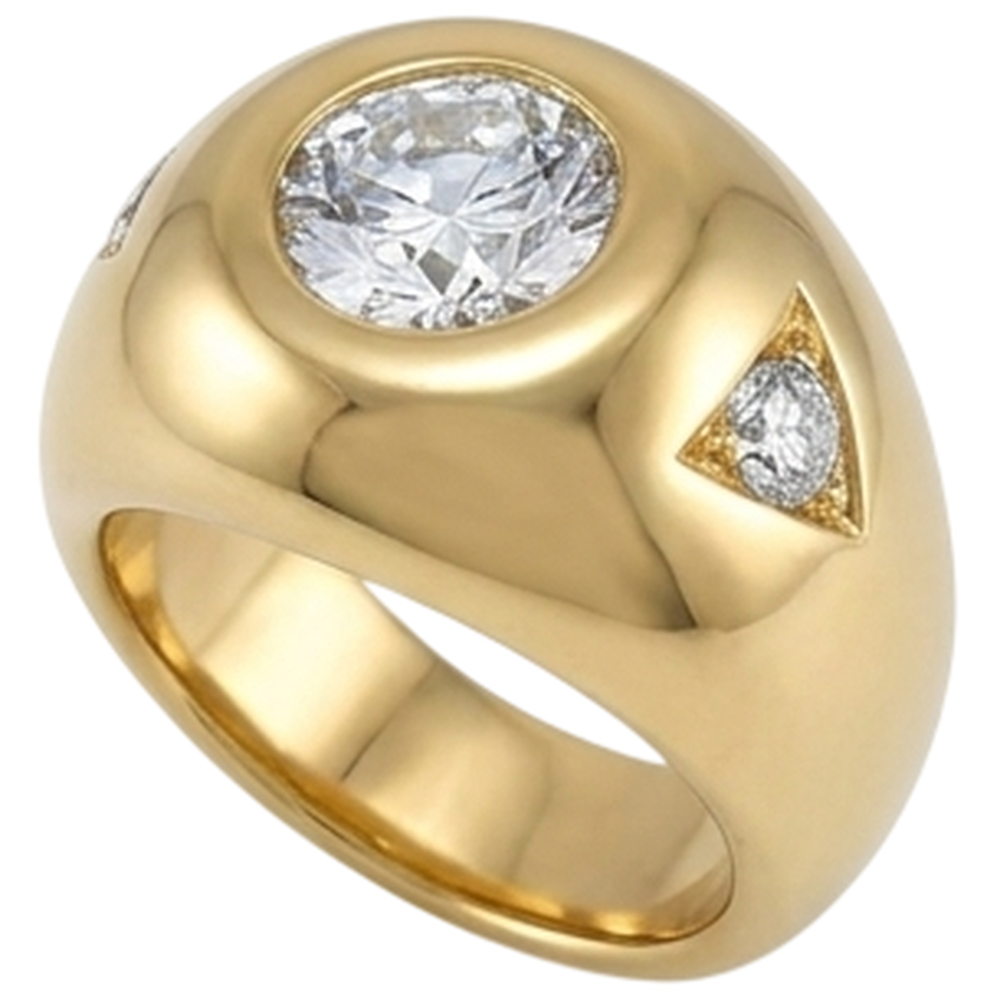 Yellow Gold Men's Ring Old Cut Round Natural Earth Mined Diamonds Three Stone 2.25 Carats