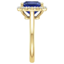 Yellow Gold Natural Earth Mined Diamond Halo Ring With Princess Cut Blue Sapphire 6 Carats