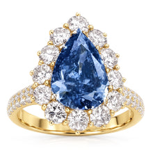 Yellow Gold Real Blue Natural Earth Mined DIAMOND ( NOT LAB GROWN ) Cocktail Ring