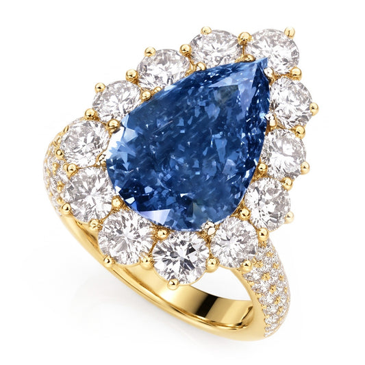 Yellow Gold Real Blue Natural Earth Mined DIAMOND ( NOT LAB GROWN ) Cocktail Ring