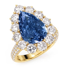 Yellow Gold Real Blue Natural Earth Mined DIAMOND ( NOT LAB GROWN ) Cocktail Ring