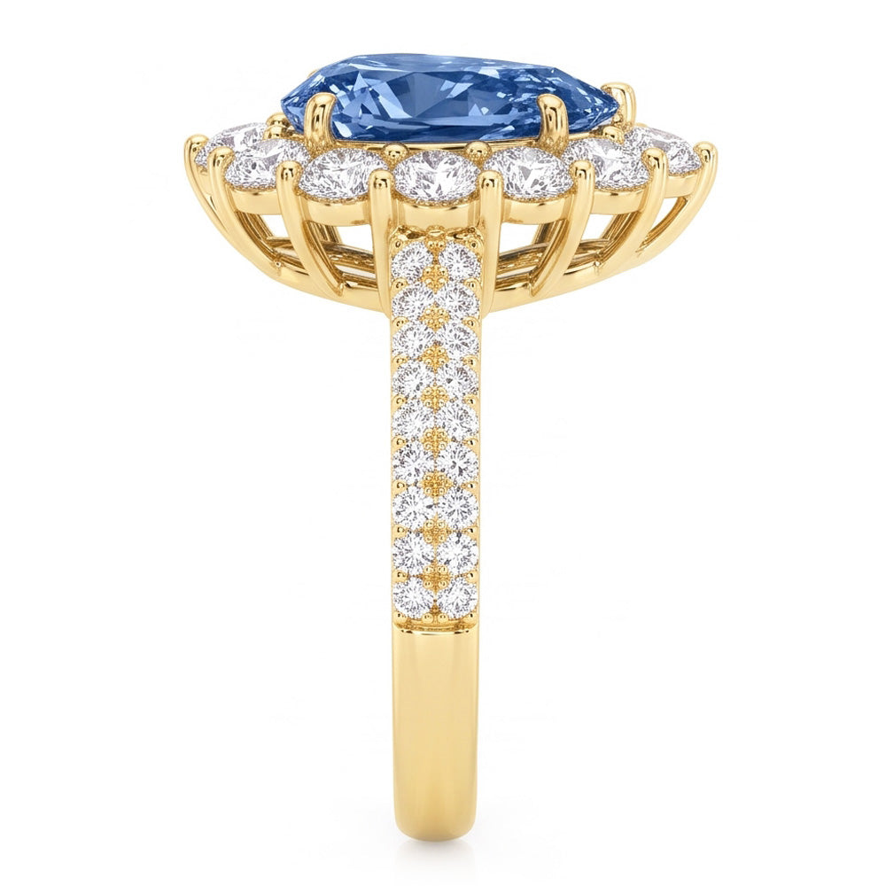 Yellow Gold Real Blue Natural Earth Mined DIAMOND ( NOT LAB GROWN ) Cocktail Ring