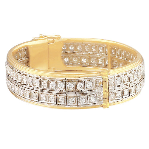 Yellow Gold Real Diamond Bangle Prong Set 9 Carats 14K Jewelry