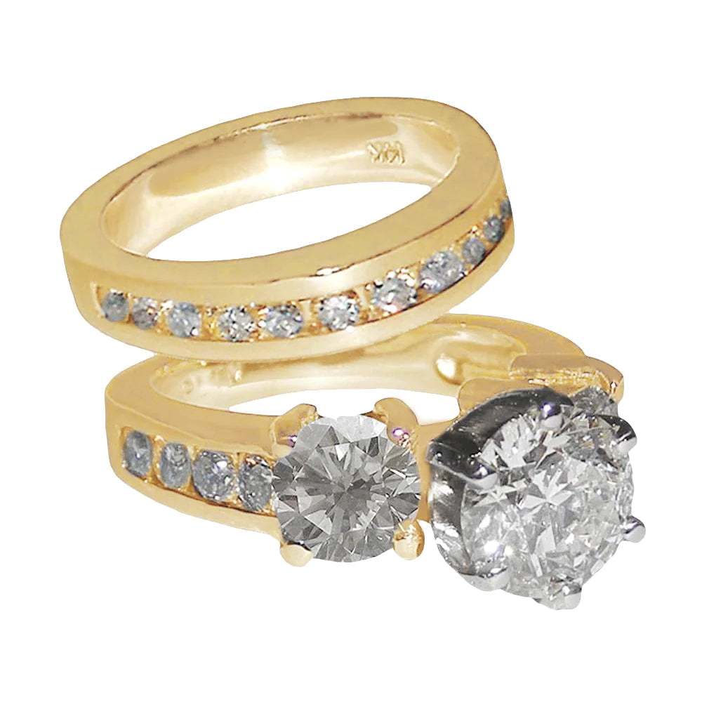 Yellow Gold Real Diamond Ring Fancy Engagement Set 6.50 Carats