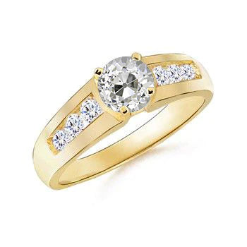 Yellow Gold Real Diamond Ring Old Miner Round Cut Channel Set 2.10 Carats