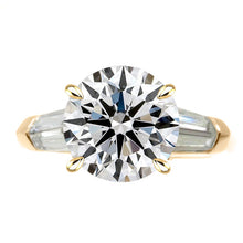 Yellow Gold Round Natural Earth Mined Diamond Ring With Knife Edge Baguettes 3 Carats