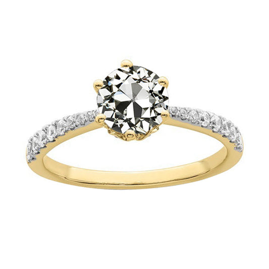 Yellow Gold Round Old Cut Real Diamond Ladies Ring Prong Set 2.75 Carats