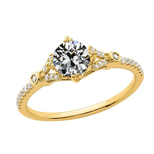 Yellow Gold Round Old Mine Cut Real Diamond Ring 3.25 Carats Jewelry