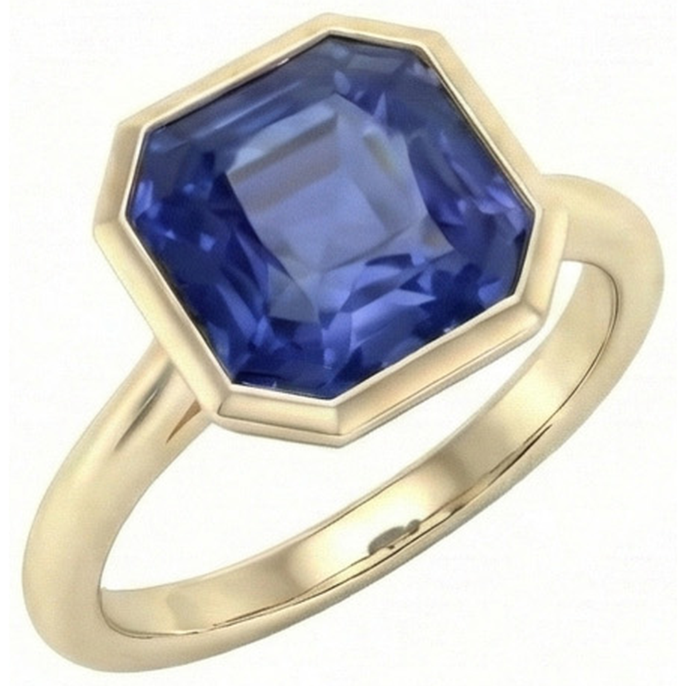 Yellow Gold Solitaire Bezel Set Ceylon Sapphire Ring 5 Carats