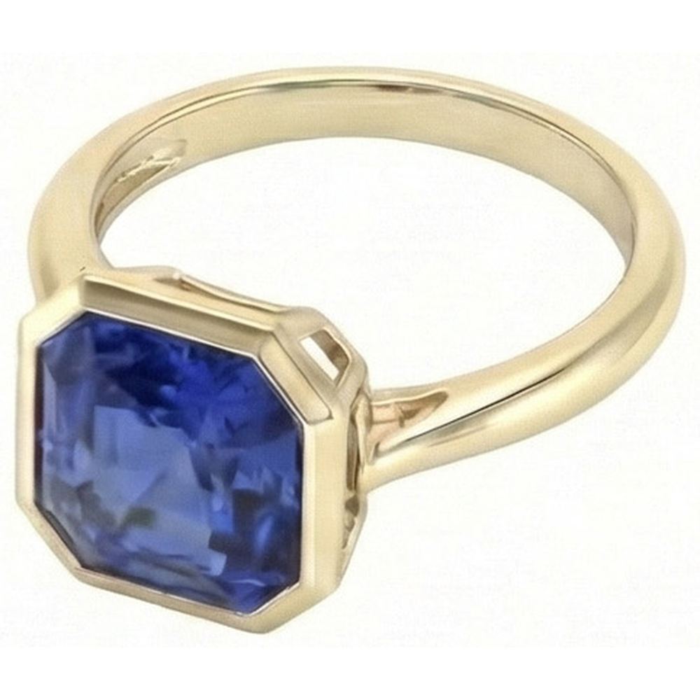 Yellow Gold Solitaire Bezel Set Ceylon Sapphire Ring 5 Carats