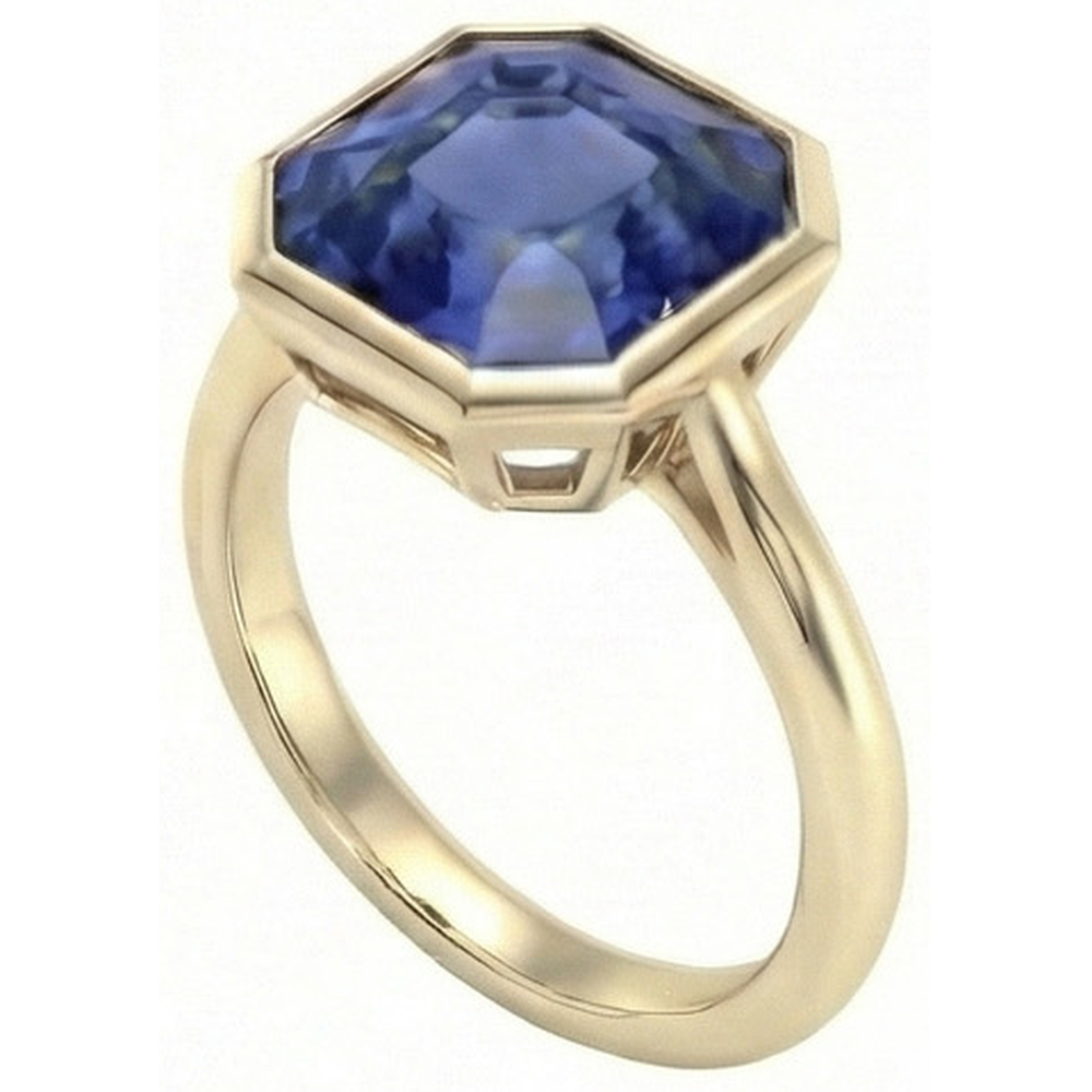 Yellow Gold Solitaire Bezel Set Ceylon Sapphire Ring 5 Carats
