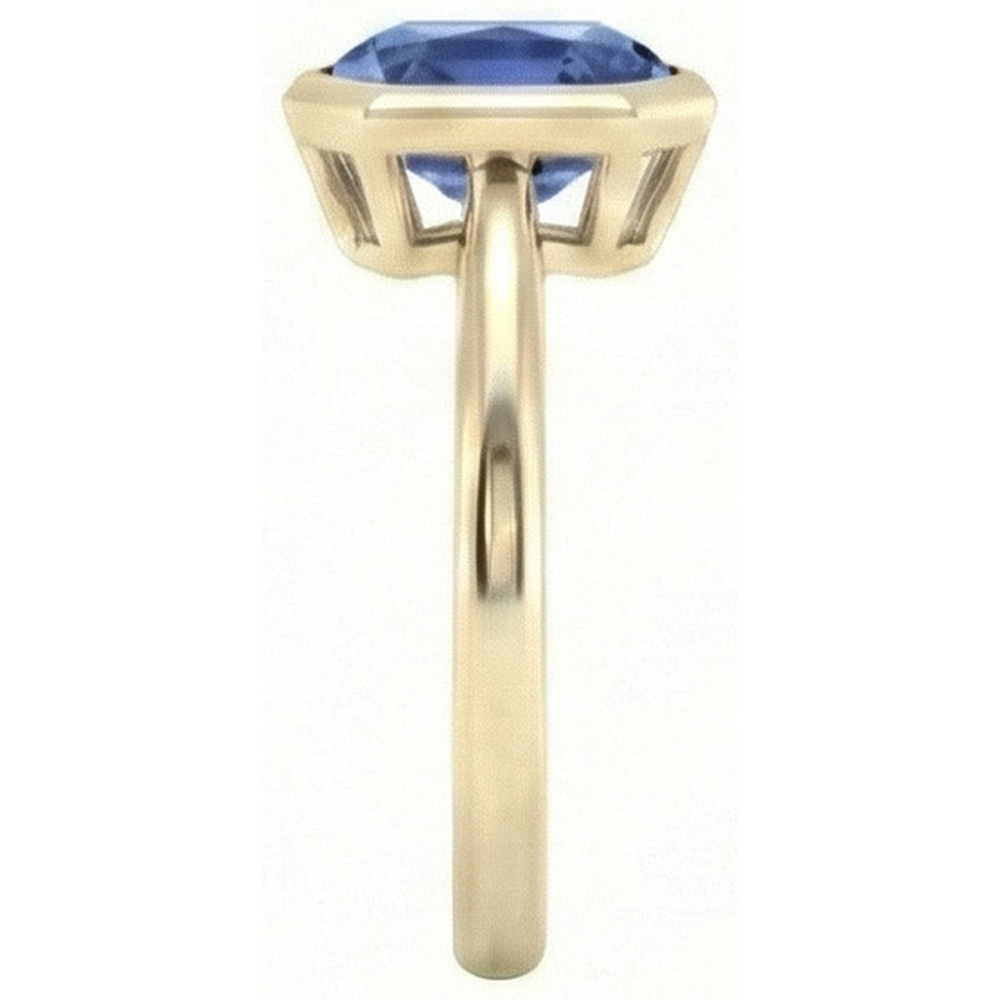 Yellow Gold Solitaire Bezel Set Ceylon Sapphire Ring 5 Carats
