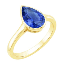 Yellow Gold Solitaire Ring Bezel Set Sri Lankan Sapphire Pear 4 Carats