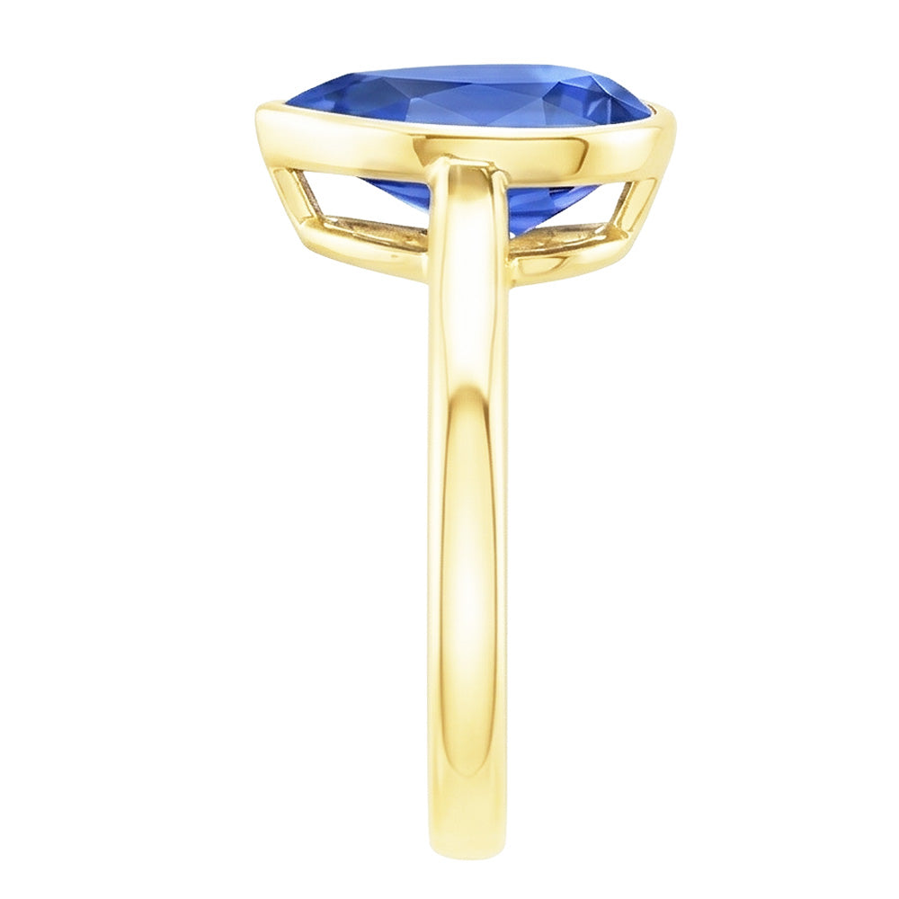 Yellow Gold Solitaire Ring Bezel Set Sri Lankan Sapphire Pear 4 Carats