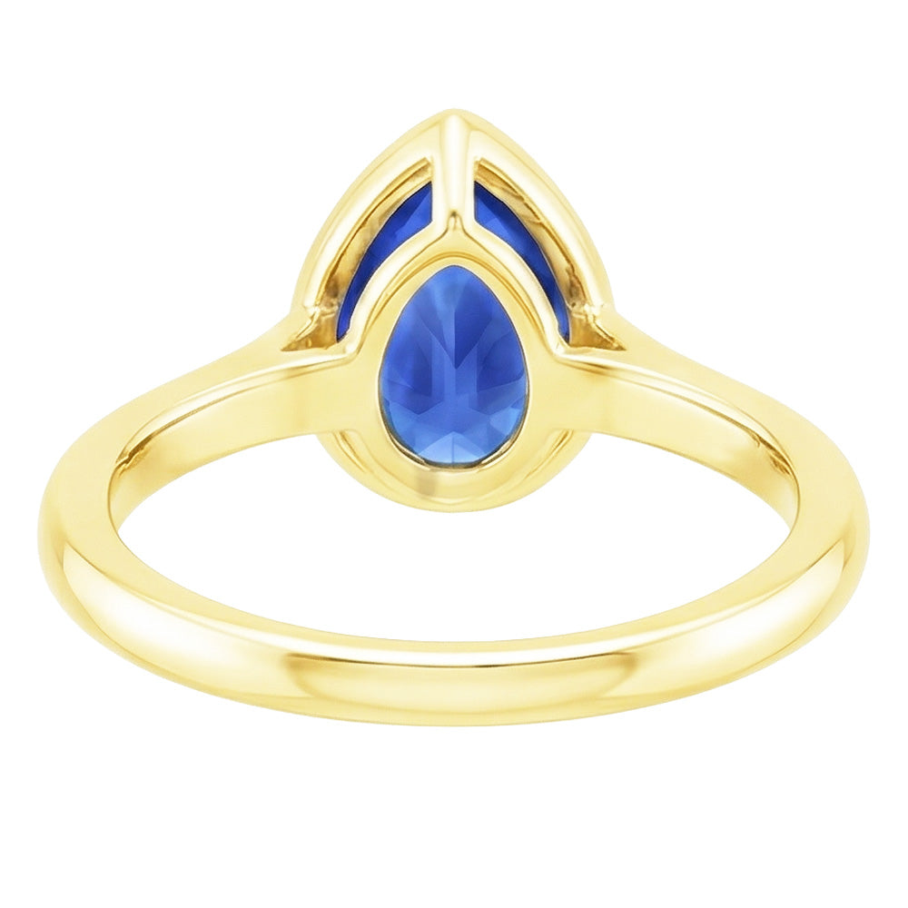 Yellow Gold Solitaire Ring Bezel Set Sri Lankan Sapphire Pear 4 Carats