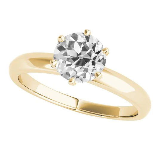 Yellow Gold Solitaire Ring Old Mine Cut Real Diamond Prong Set 2.50 Carats