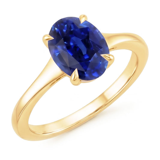 Yellow Gold Solitaire Ring Oval Sri Lankan Sapphire 3 Carats