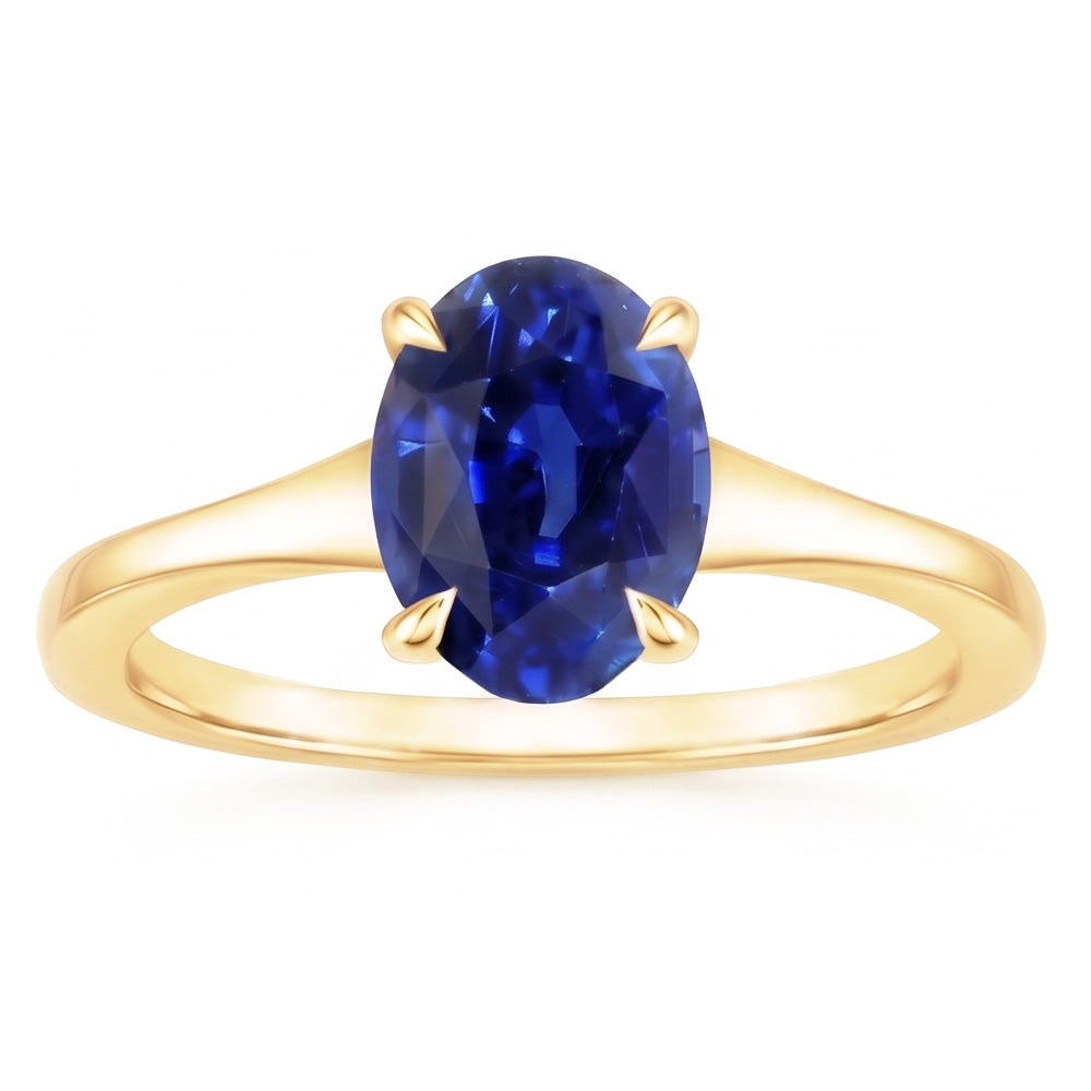 Yellow Gold Solitaire Ring Oval Sri Lankan Sapphire 3 Carats