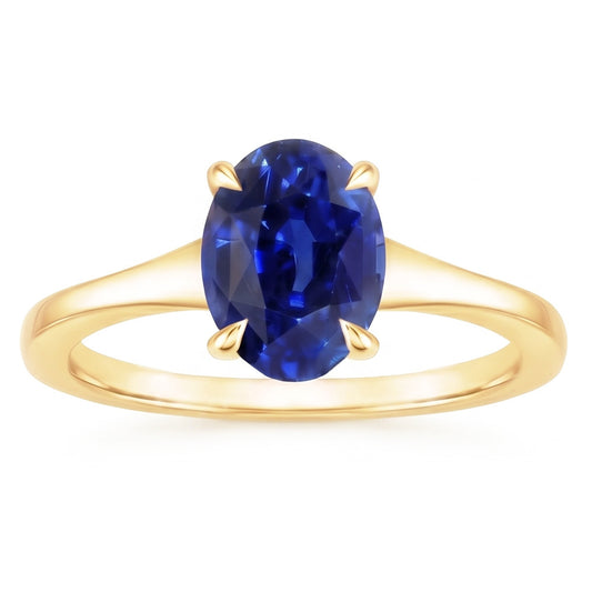 Yellow Gold Solitaire Ring Oval Sri Lankan Sapphire 3 Carats