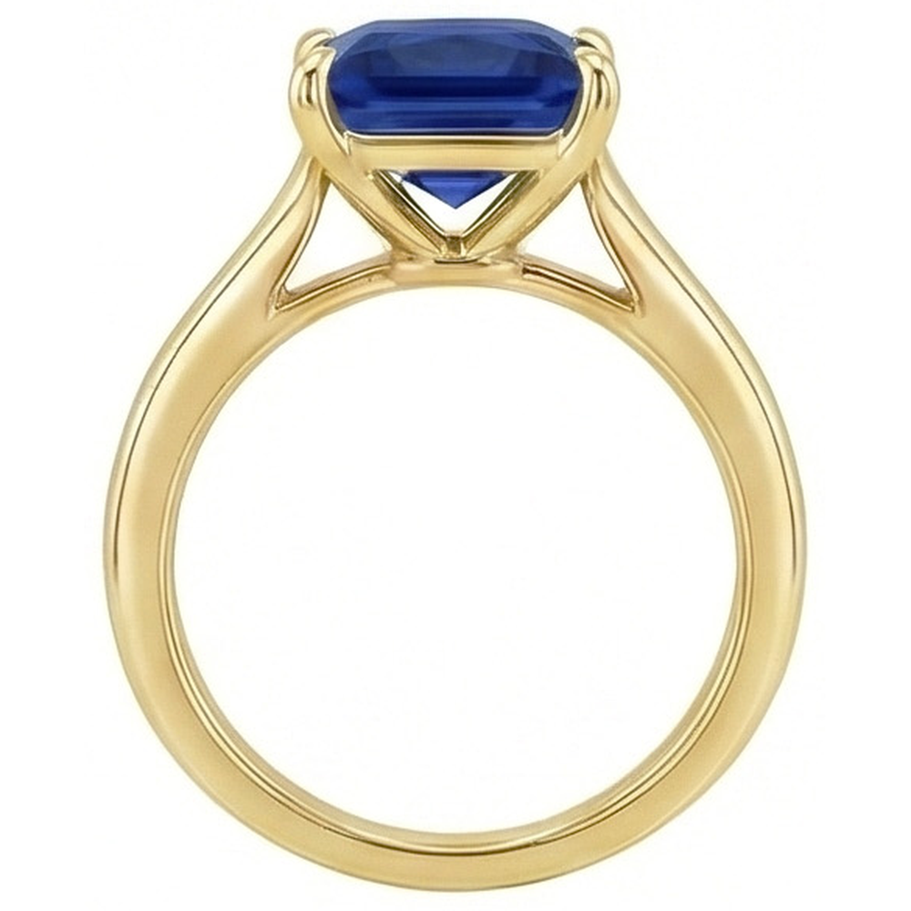 Yellow Gold Solitaire Ring Princess Blue Sapphire Gemstone 5 Carats
