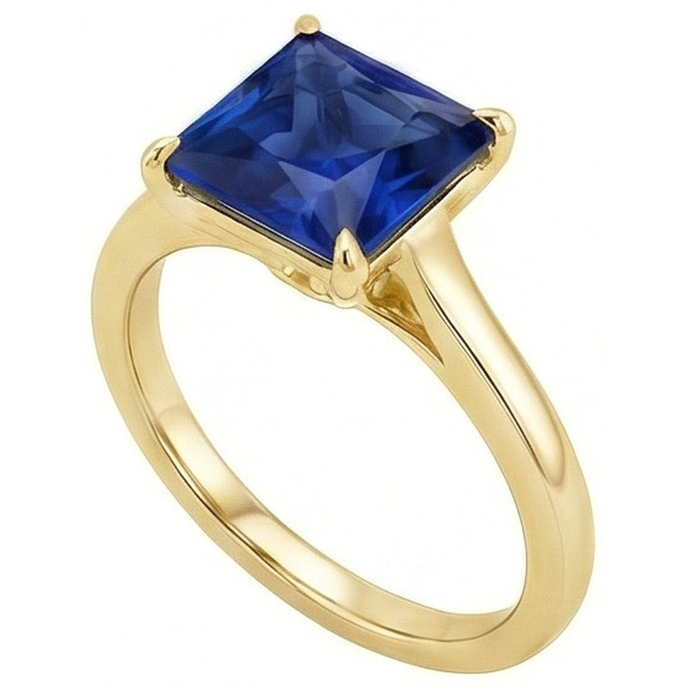 Yellow Gold Solitaire Ring Princess Blue Sapphire Gemstone 5 Carats
