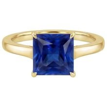 Yellow Gold Solitaire Ring Princess Blue Sapphire Gemstone 5 Carats