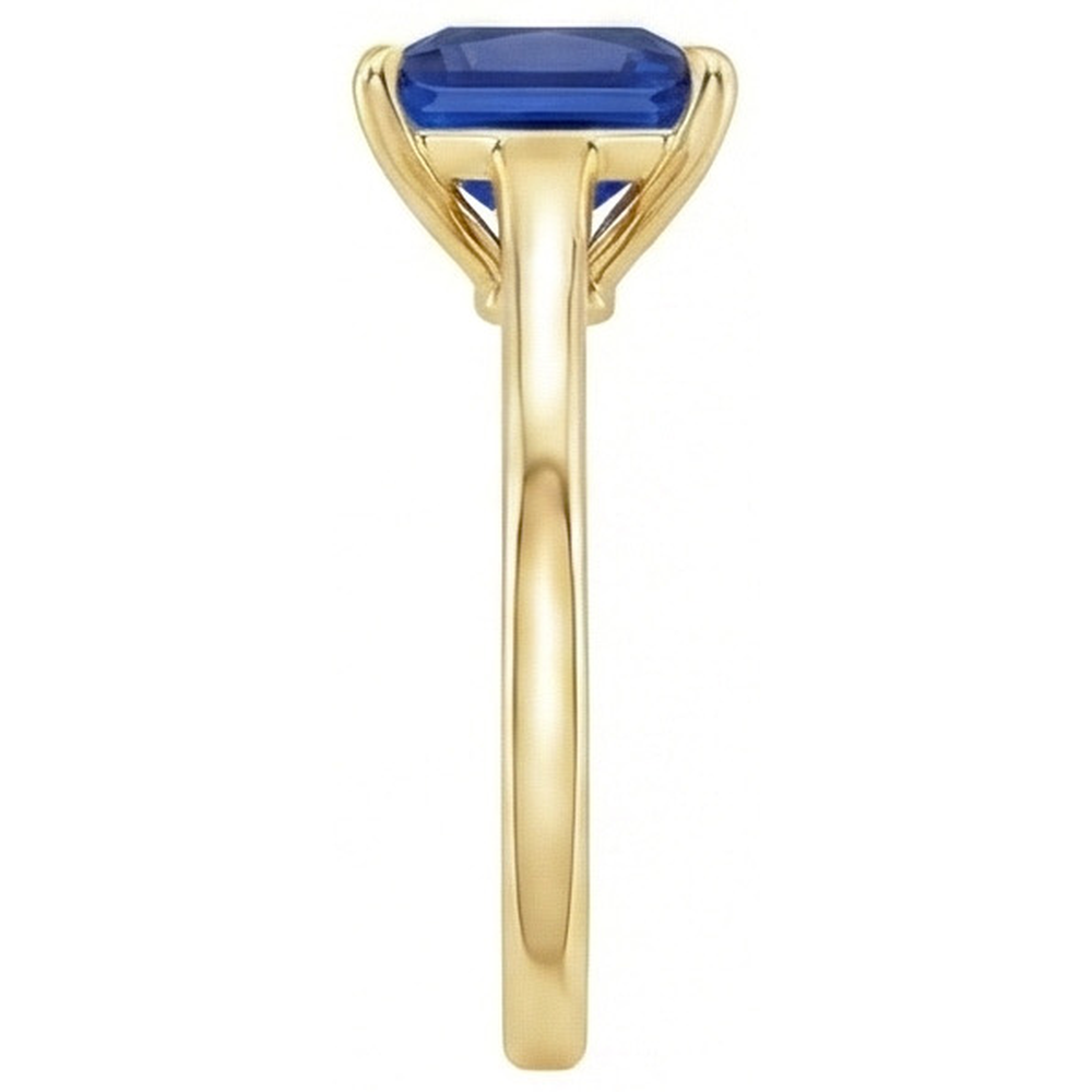 Yellow Gold Solitaire Ring Princess Blue Sapphire Gemstone 5 Carats