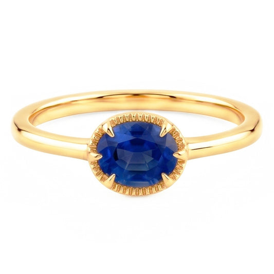 Yellow Gold Solitaire Ring Prong Set Blue Sapphire 1.50 Carats