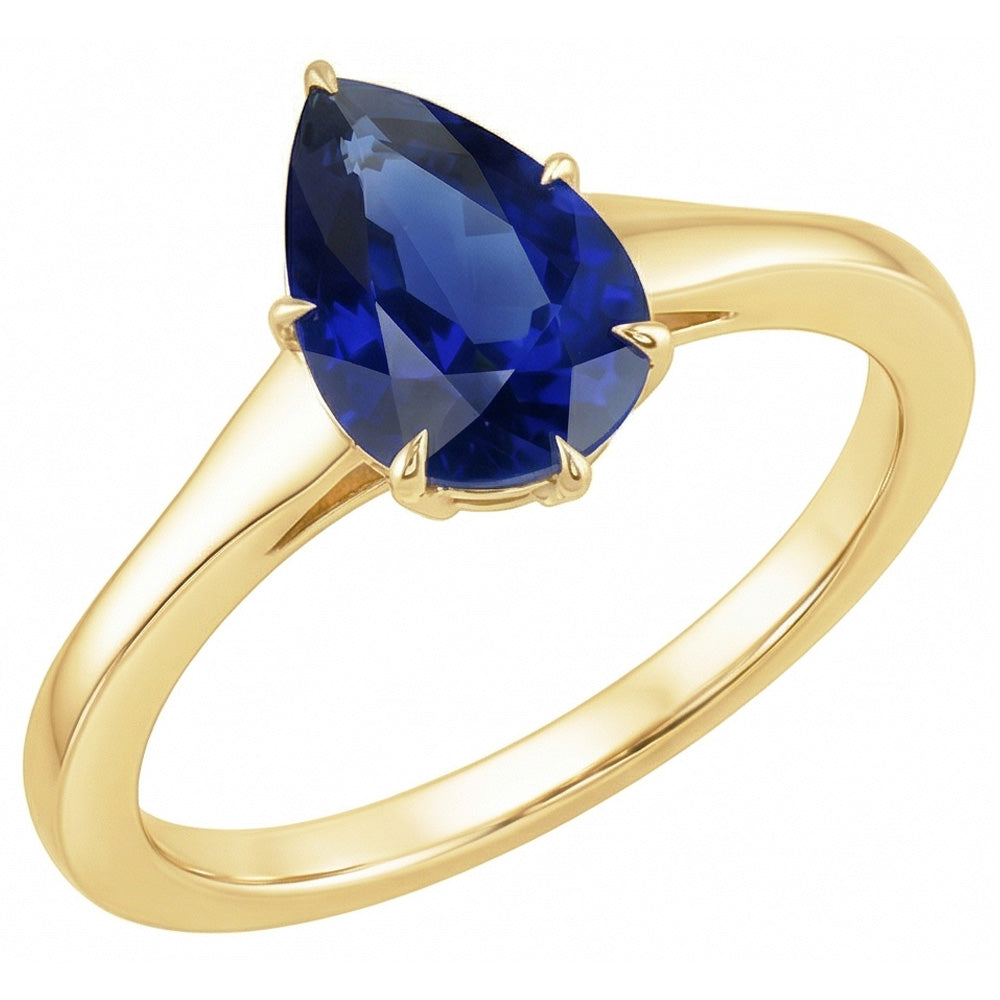 Yellow Gold Solitaire Ring Teardrop Style Ceylon Sapphire 2.50 Carats