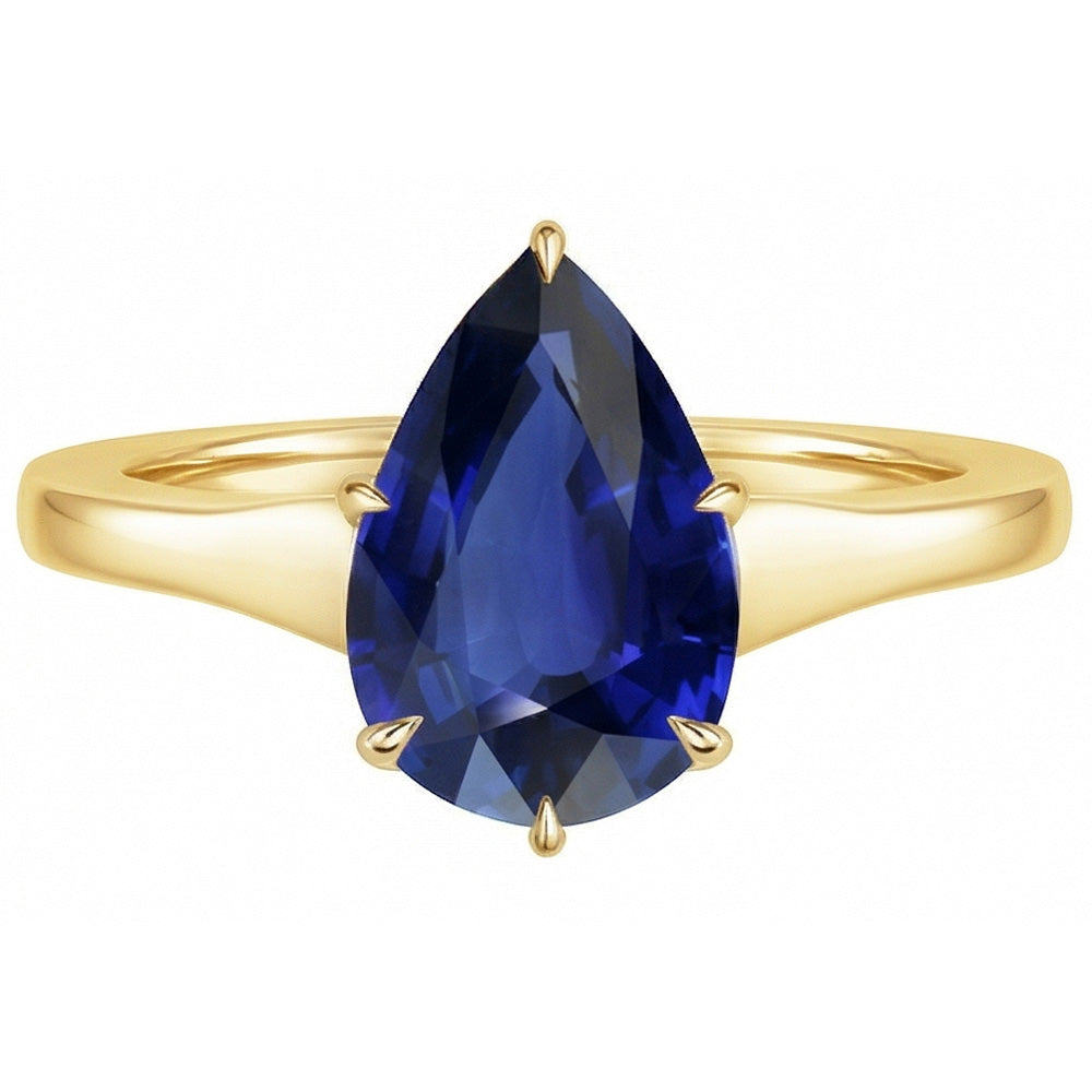 Yellow Gold Solitaire Ring Teardrop Style Ceylon Sapphire 2.50 Carats