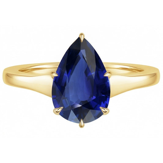 Yellow Gold Solitaire Ring Teardrop Style Ceylon Sapphire 2.50 Carats