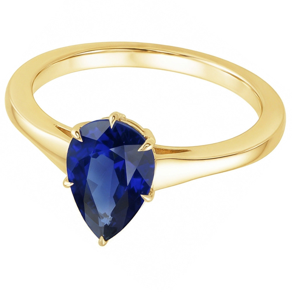 Yellow Gold Solitaire Ring Teardrop Style Ceylon Sapphire 2.50 Carats