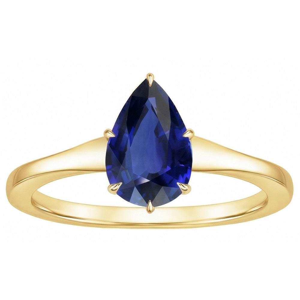 Yellow Gold Solitaire Ring Teardrop Style Ceylon Sapphire 2.50 Carats