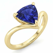 Yellow Gold Solitaire Ring Trillion Sapphire 1.50 Carats Prong Set