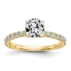 Yellow Gold Solitaire Ring With Accents Round Old Cut Real Diamond 3 Carats