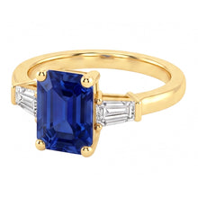 Yellow Gold Three Stone Ring Emerald Blue Sapphire 2.50 Carats
