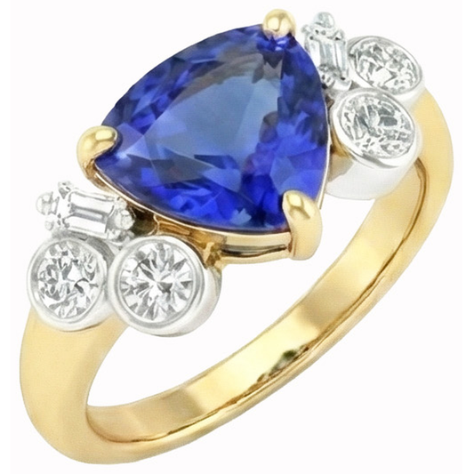 Yellow Gold Trillion Cut Sri Lanka Sapphire Natural Earth Mined DIAMOND ( NOT LAB GROWN )s 6.11 Ct. Ring