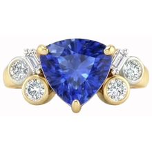 Yellow Gold Trillion Cut Sri Lanka Sapphire Natural Earth Mined DIAMOND ( NOT LAB GROWN )s 6.11 Ct. Ring