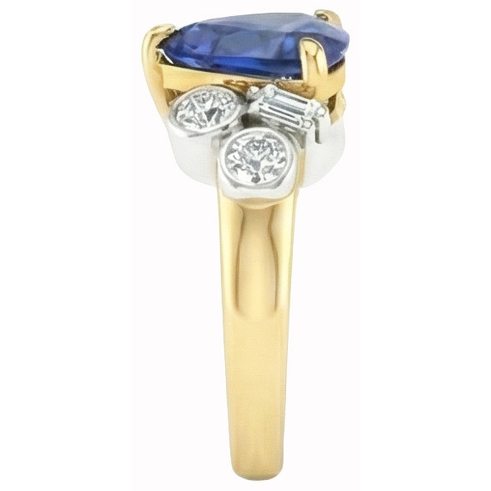 Yellow Gold Trillion Cut Sri Lanka Sapphire Natural Earth Mined DIAMOND ( NOT LAB GROWN )s 6.11 Ct. Ring