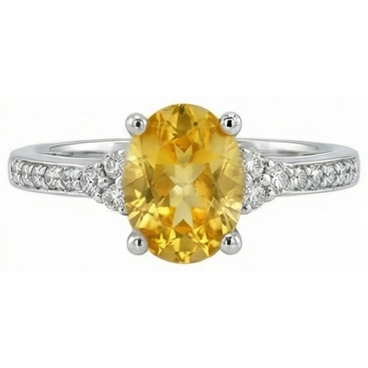 Yellow Sapphire And Natural Earth Mined Diamonds 3.50 Ct Wedding Ring White Gold 14K