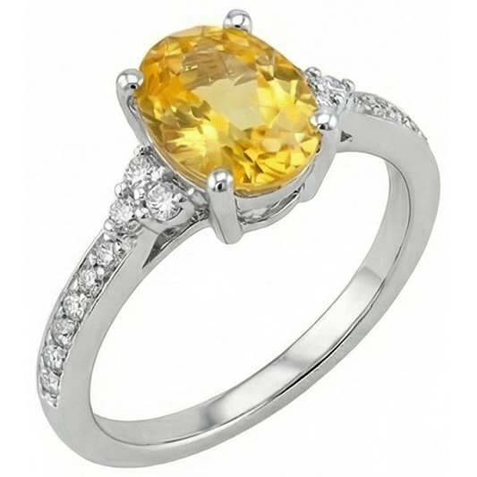 Yellow Sapphire And Natural Earth Mined Diamonds 3.50 Ct Wedding Ring White Gold 14K