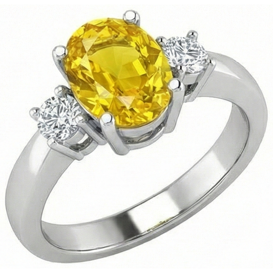 Yellow Sapphire And Natural Earth Mined Diamonds 3.70 Ct Wedding Ring White Gold 14K