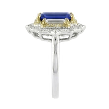 Yellow & White Gold Emerald Cut Blue Sapphire Natural Earth Mined Diamond Ring 6.75 Carats