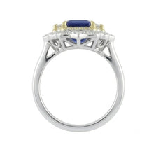 Yellow & White Gold Emerald Cut Blue Sapphire Natural Earth Mined Diamond Ring 6.75 Carats